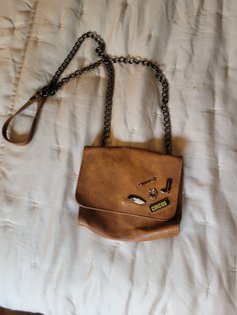 Women's Tan Crossbody Bag with Chain Strap
